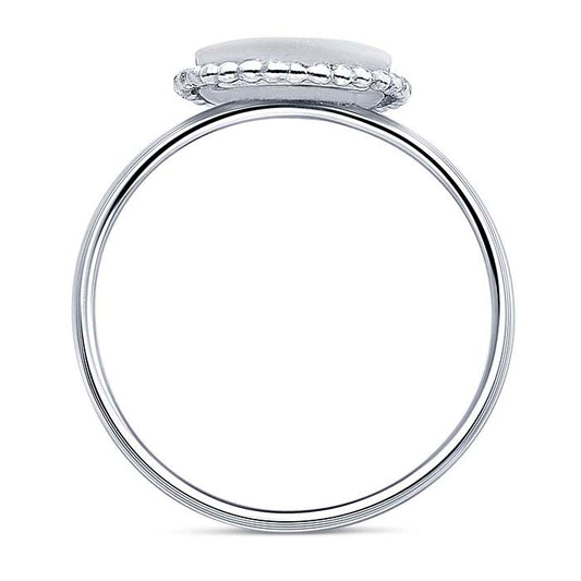 Sterling Silver 8mm Beaded-Edge Round Cabochon Ring Mounting