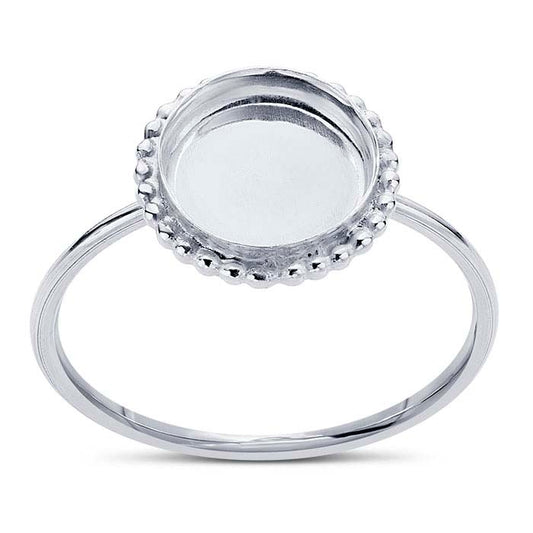 Sterling Silver 8mm Beaded-Edge Round Cabochon Ring Mounting