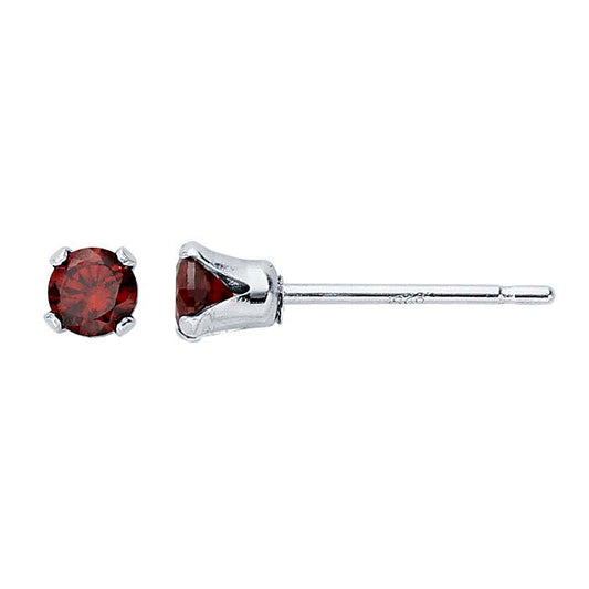 Sterling Silver Dark Red CZ-Set Post Earring