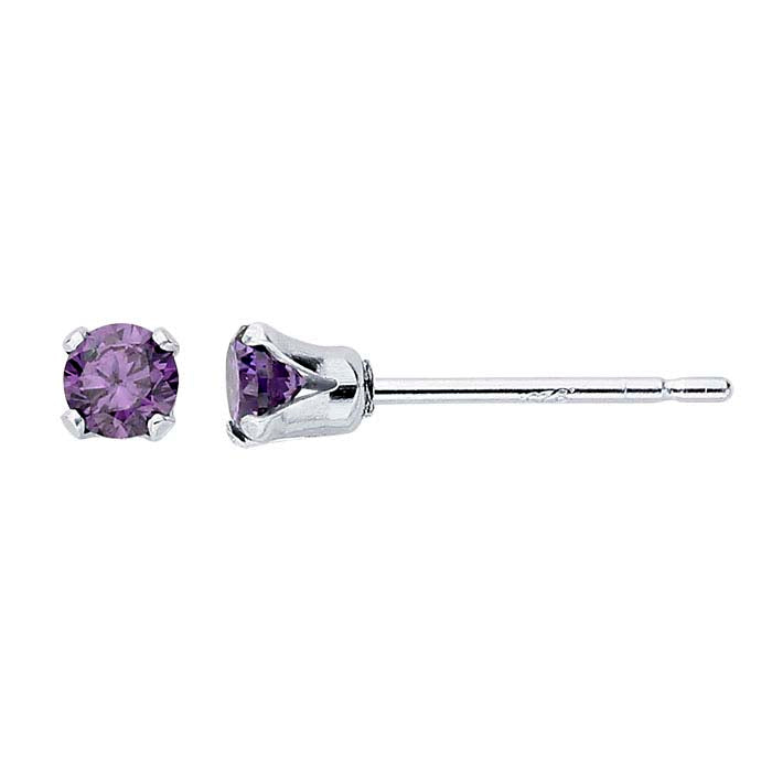 Sterling Silver Purple CZ-Set Post Earring