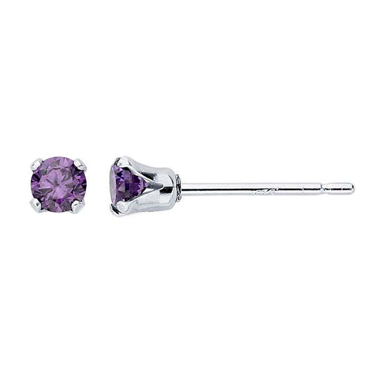 Sterling Silver Purple CZ-Set Post Earring