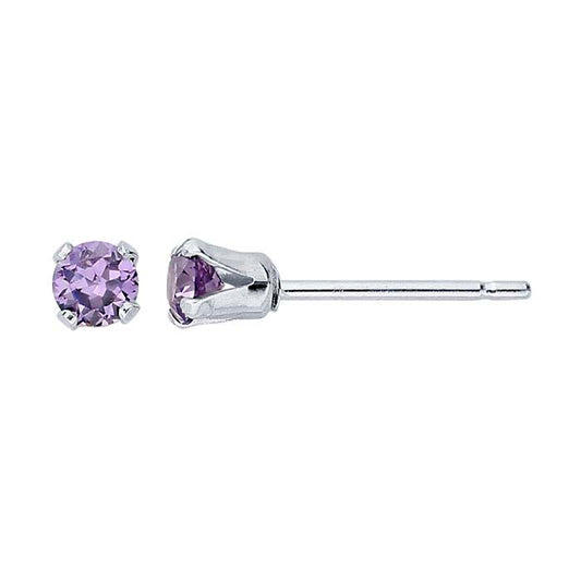 Sterling Silver Purple CZ-Set Post Earring