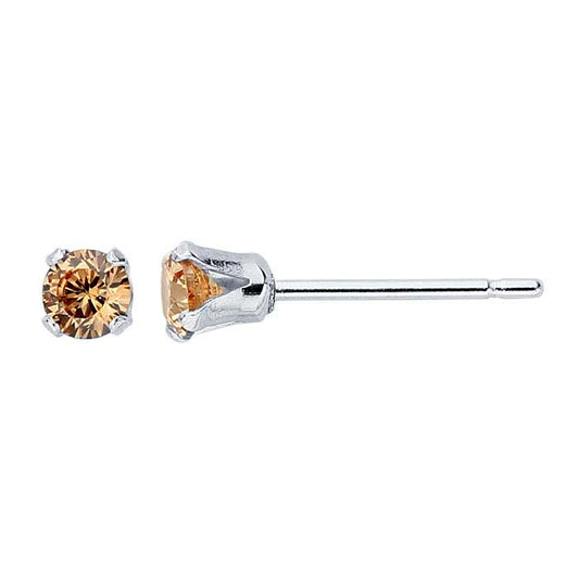Sterling Silver Champagne CZ-Set Post Earring