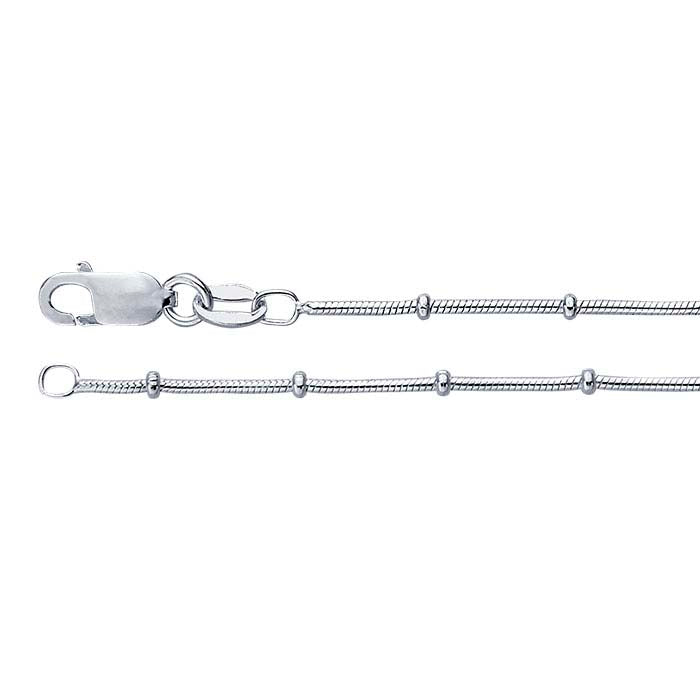 Sterlingsilver 1 mm sömd ormkedja med 1,9 mm sterlingsilver runda pärlor