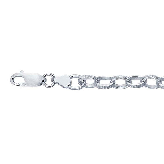 Sterling Silver 5mm Patterned Oval Link Chain Bracelet