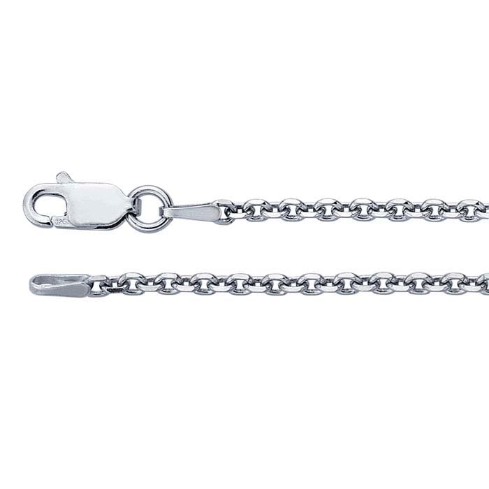 Sterling Silver Rhodium-Plated Beveled Oval Cable Chain