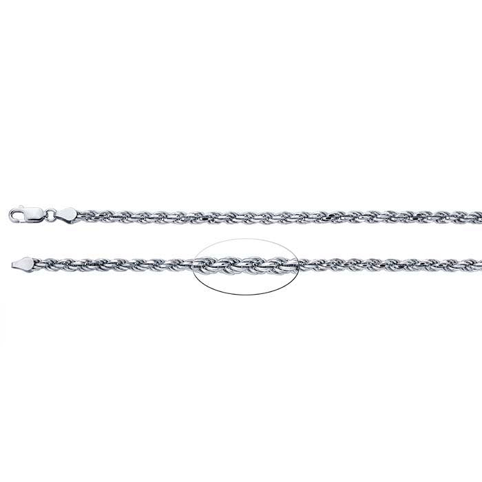 Sterling Silver Rhodium-Plated 3.8mm Diamond-Cut French Rope Chain