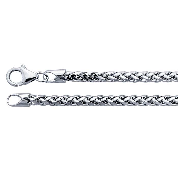 Sterling Silver Rhodium-Plated 4mm Wheat Chain