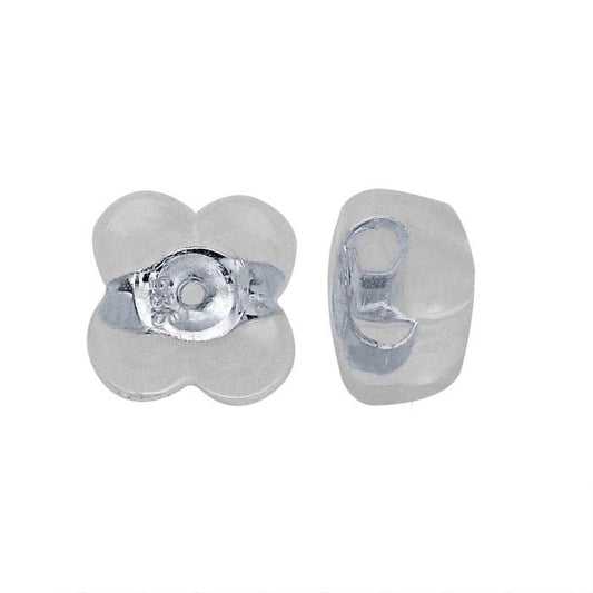 Sterling Silver Silicone-Covered 6mm Four-Leaf Clover Friction Ear Nut