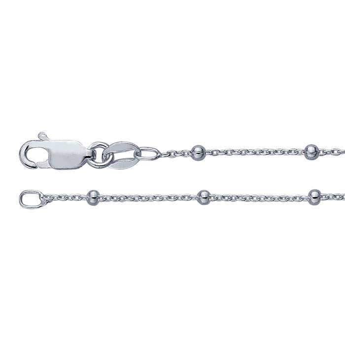 Sterling Silver 1mm kabelkedja med 2mm runda pärlor