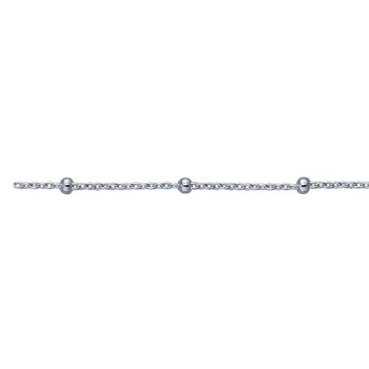 Sterling Silver 1mm kabelkedja med 2mm runda pärlor, per fot