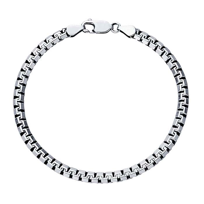 Sterling Silver Oxidized Flat Greek Box Chain Bracelet