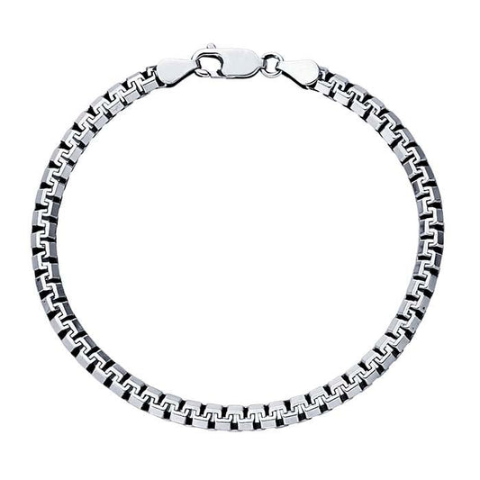 Sterling Silver Oxidized 3.7mm Flat Greek Box Chain Bracelet
