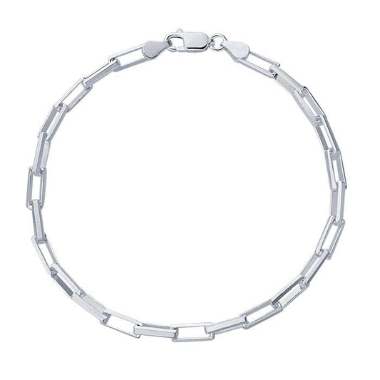 Sterling Silver Beveled Long Box Chain Bracelet