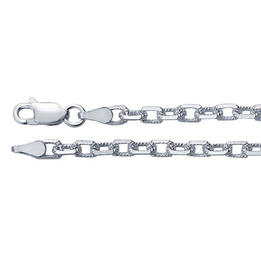 Sterling Silver 3,4 mm Texturerad Avfasad Kabelkedja