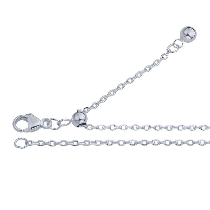 Sterling Silver 1.4mm Beveled Cable Chain Necklace, Adjustable