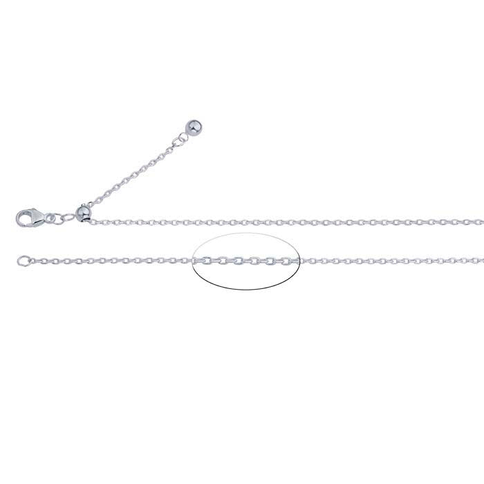 Sterling Silver 1.4mm Beveled Cable Chain Necklace, Adjustable