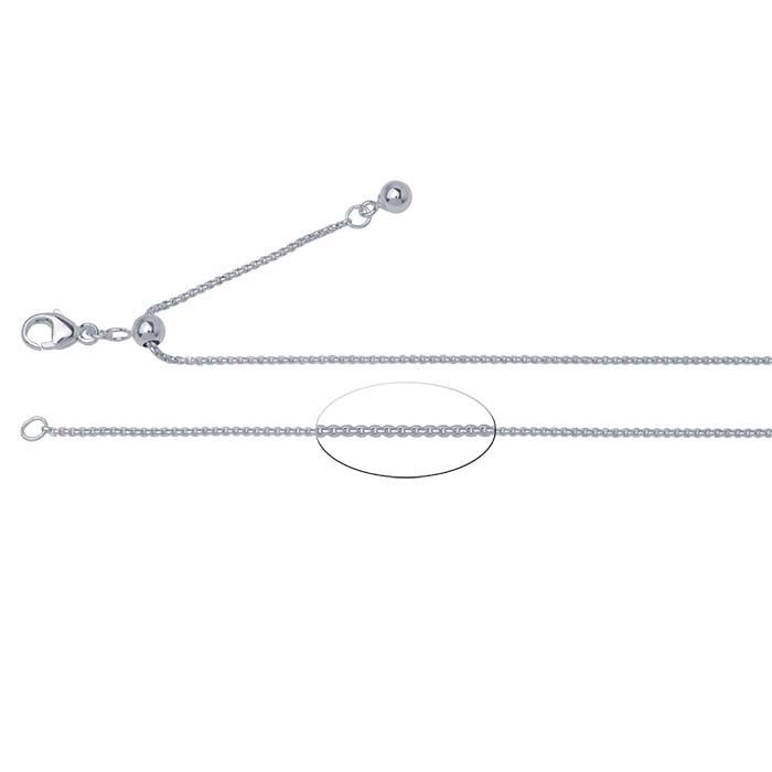 Sterling Silver 1mm Rounded Box Chain Necklace, Adjustable