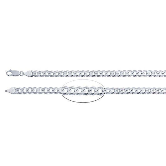 Sterling Silver 6.4mm Beveled Flat Curb Chain