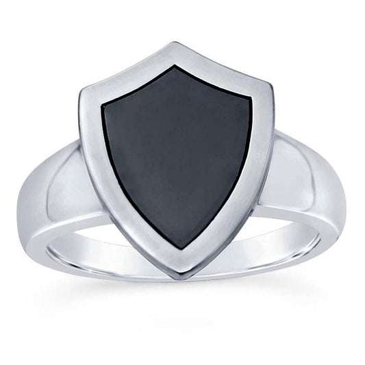 Sterling Silver Two-Tone 18 x 14.2mm Shield Signet Ring