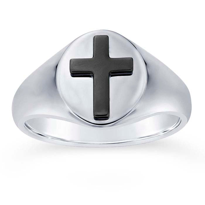 Sterling Silver Black Rhodium-Plated Cross Ring
