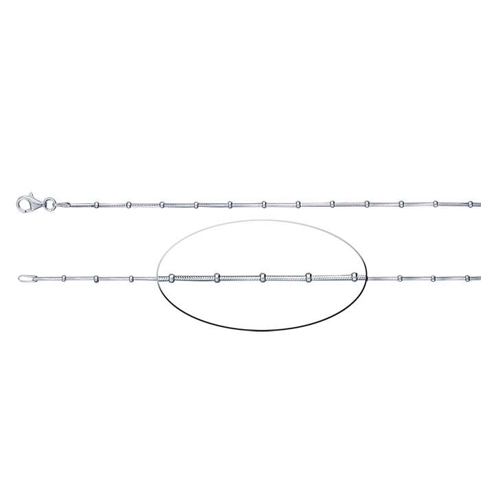Sterling Silver 1mm Six-Sided Seamed Snake Chain with 2.2mm Roundel Beads