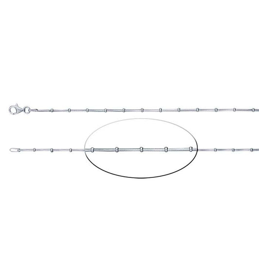 Sterling Silver 1mm Six-Sided Seamed Snake Chain with 2.2mm Roundel Beads