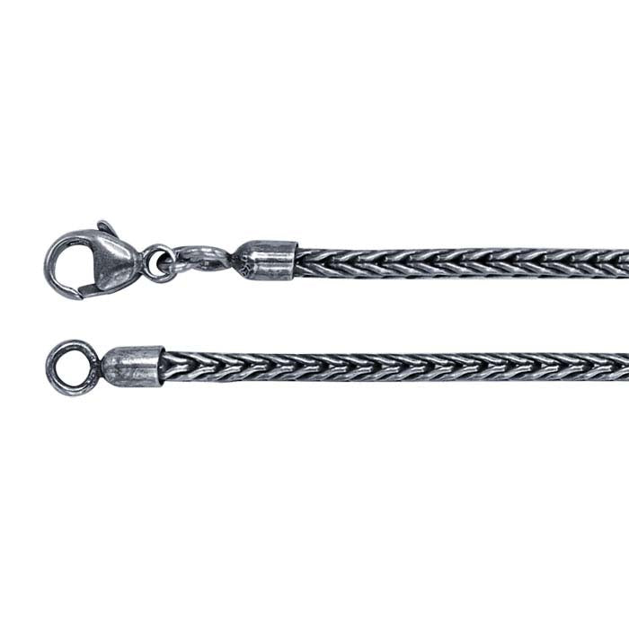 Sterling Silver Oxidized 2.5mm Round Foxtail Chain