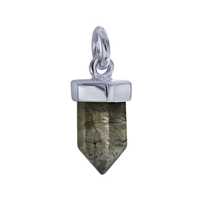Charm in cristallo di labradorite 10 x 5mm in argento sterling