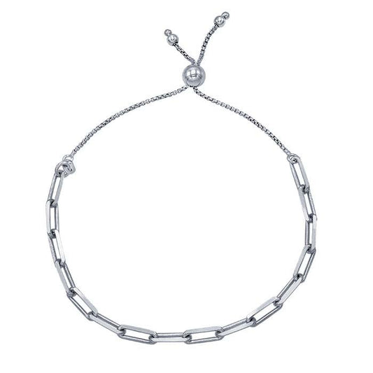 Sterling Silver Paperclip Cable Chain Bracelet, Adjustable