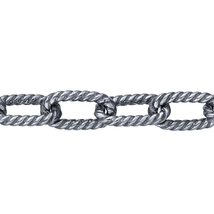 Sterling Silver Oxidized 4.6mm Twisted Oval Cable Chain, By the Foot