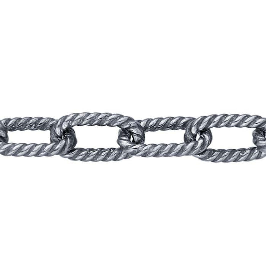 Sterling Silver Oxidized 4.6mm Twisted Oval Cable Chain, By the Foot