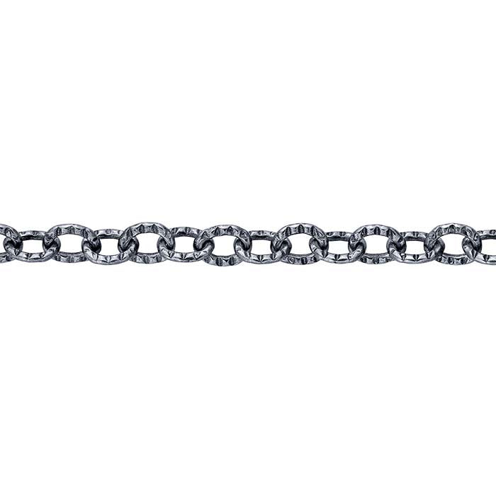 Sterling Silver Oxidized 2.4mm Pattern Flat Cable Chain