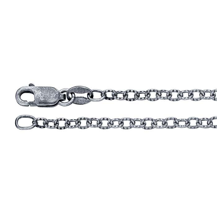 Sterling Silver Oxidized 2.4mm Pattern Flat Cable Chain