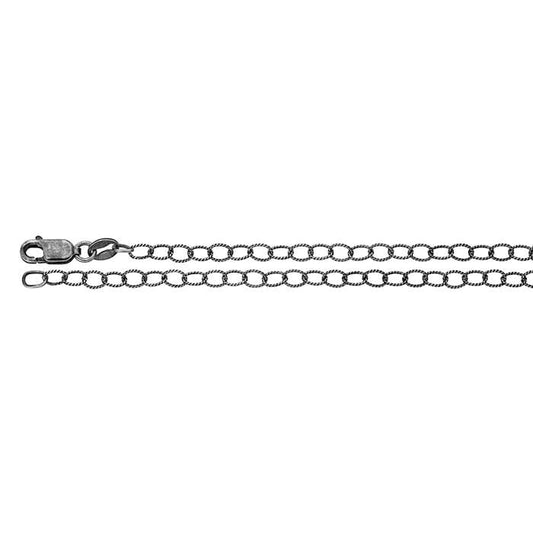Sterling Silver Oxidized Pattern Oval Cable Chain