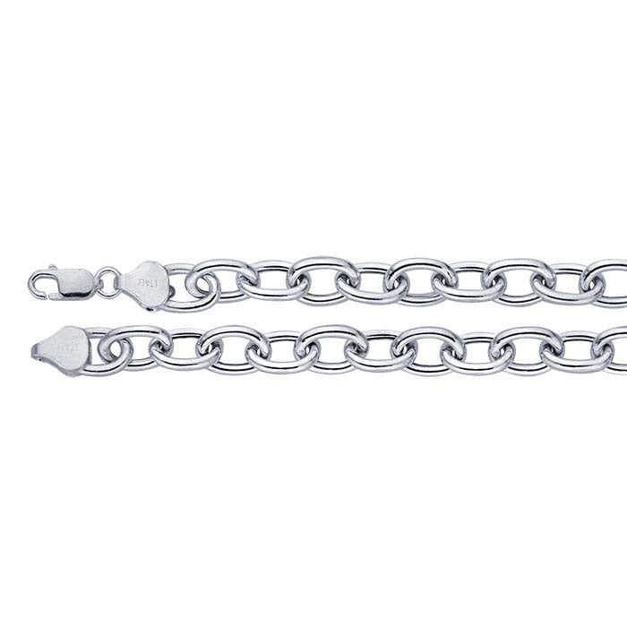 Sterling Silver 5mm Hollow Oval Cable Chain Bracelet