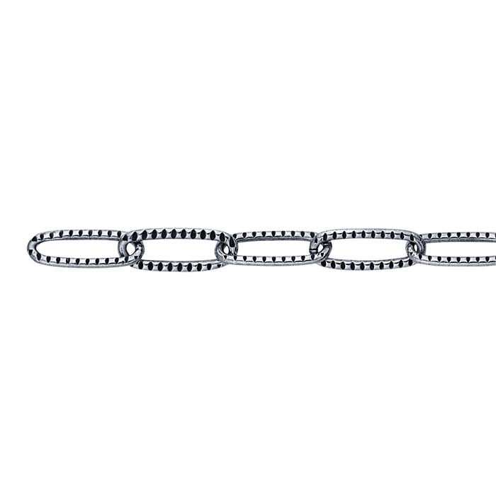 Sterling Silver Oxidized 3.3mm Patterned Cable Chain, By the Foot