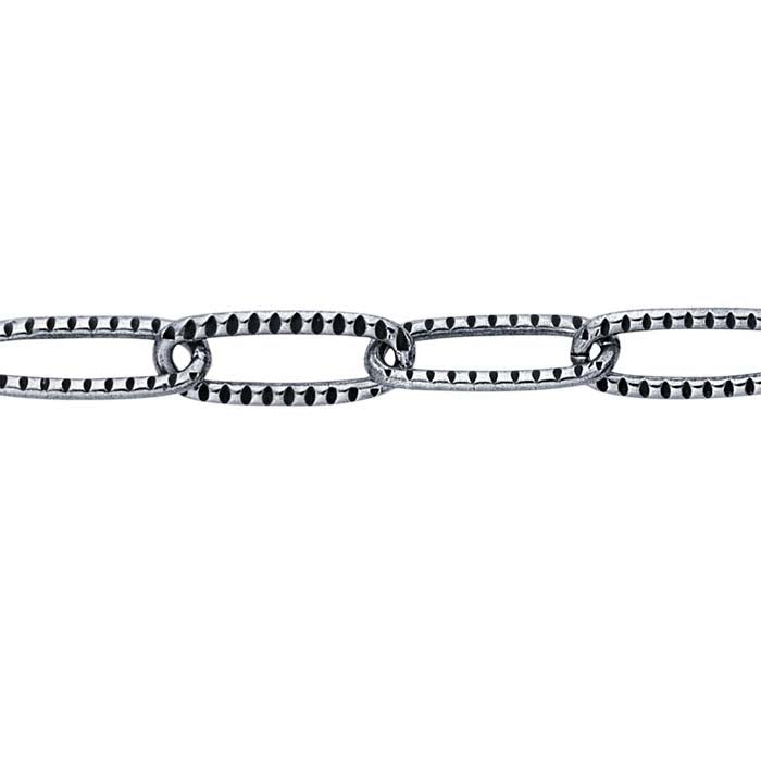 Sterling Silver Oxidized 3.3mm Patterned Cable Chain, By the Foot