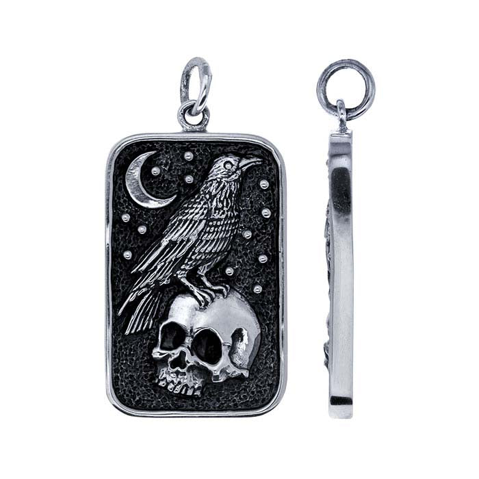 Sterling Silver Skull and Raven Pendant