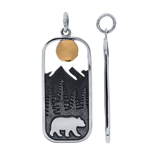 Sterling Silver Bear and Bronze Sun Pendant