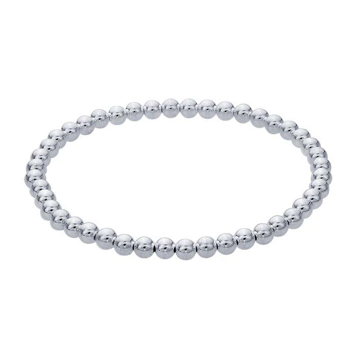 Sterling Silver 4mm Beaded Stretch Bangle Bracelet