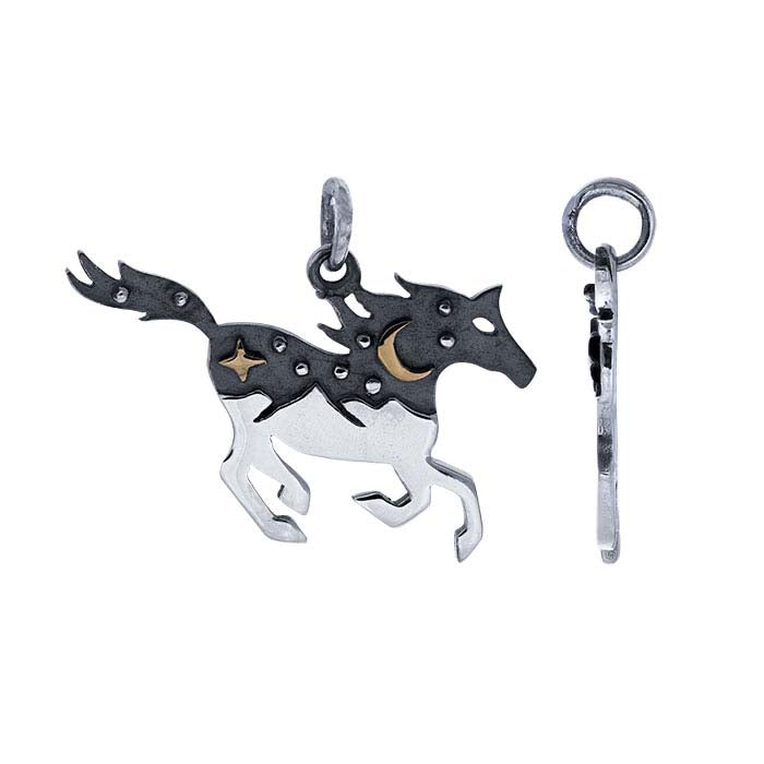 Sterling Silver Horse Charm with Star & Moon