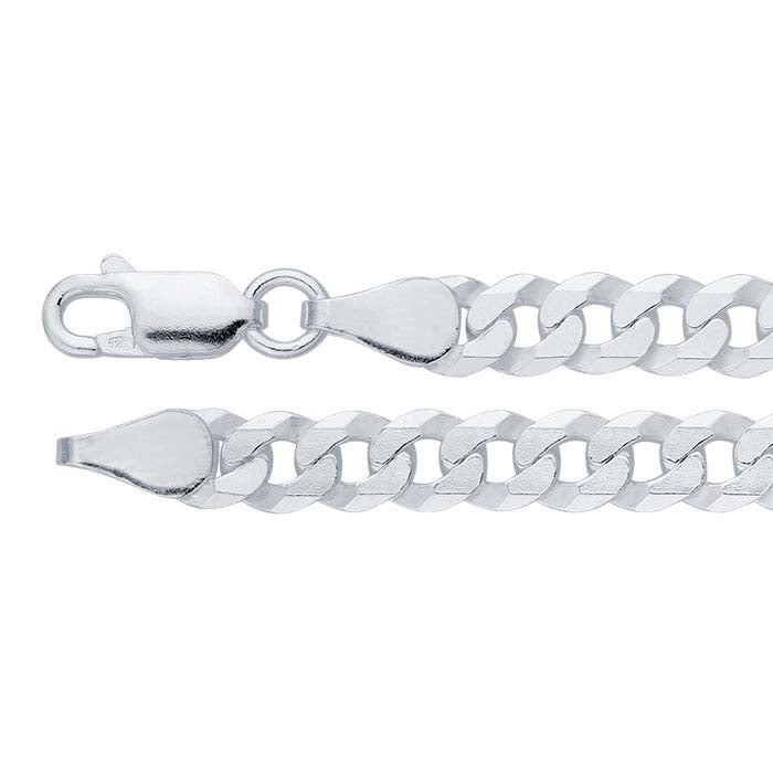 Sterling Silver 6.4mm Beveled Flat Curb Chain