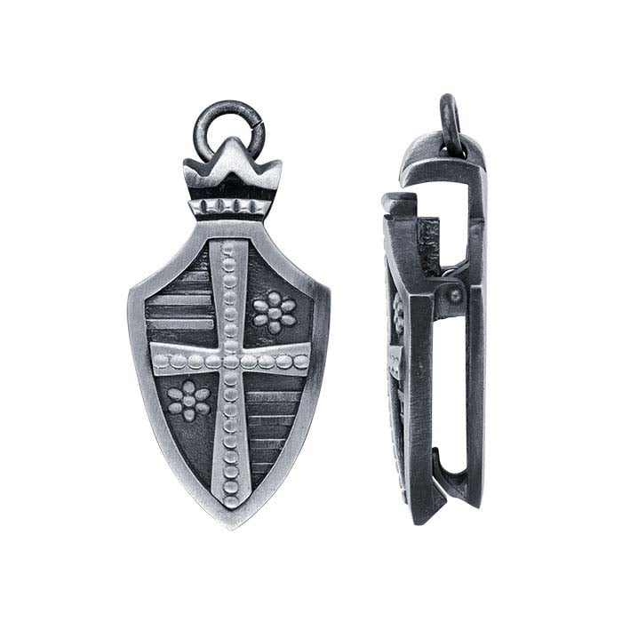 Chiusura a Pressione Scudo Medievale in Argento Sterling 29 x 13,5mm