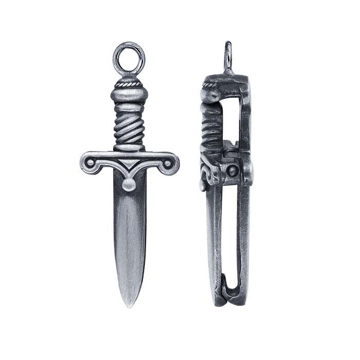 Chiusura a molla a pugnale medievale in argento sterling 29 x 11,4 mm