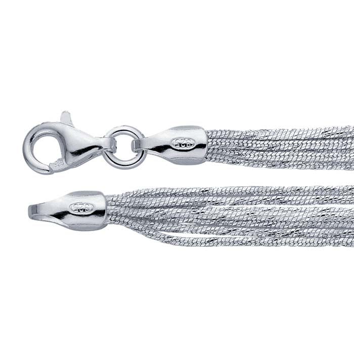 Sterling Silver 7-Strand Diamond-Cut Seamed Snake Chain Necklace