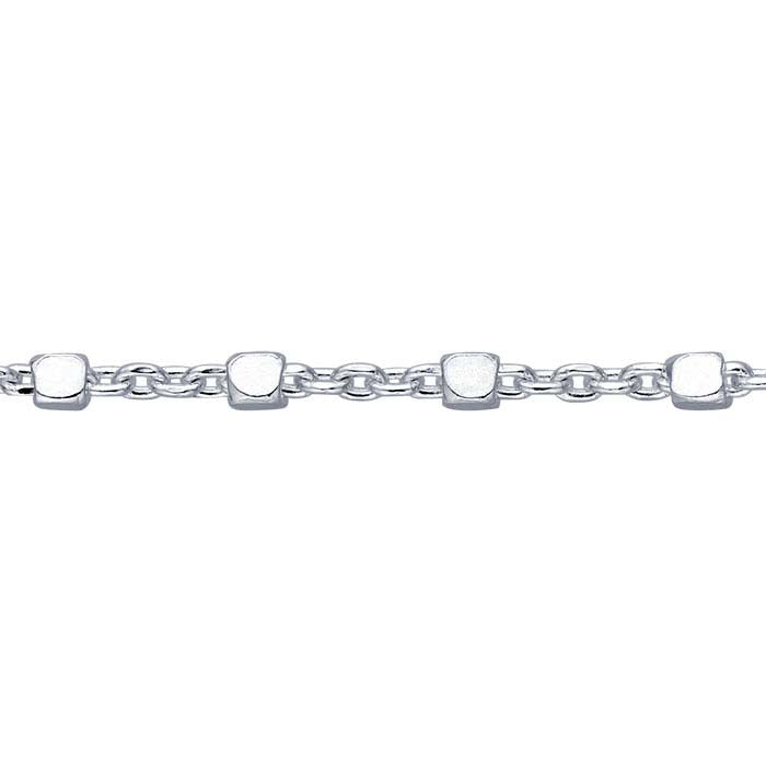 Sterling Silver 1mm Cable Chain with 1.2mm Cube Beads