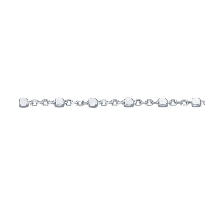 Sterling Silver Cable Chain with Cube Beads