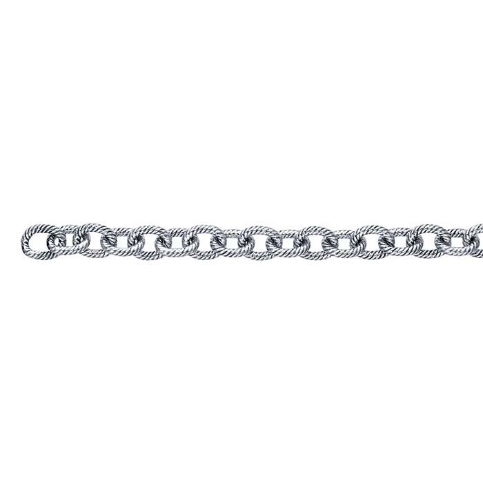 Sterling Silver Oxidized Twisted Oval Cable Chain, By the Foot