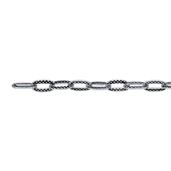 Sterling Silver Oxidized 2.6mm Flat Patterned Oval Cable Chain, By the Foot